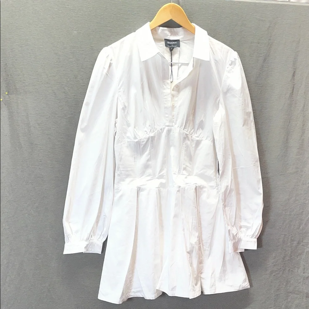Bardot Maya poplinElegant White Long‎ Sleeve shirt Dress